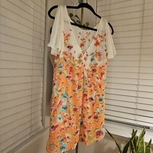 Maeve White Floral Ruffled Cap Sleeve Blouse